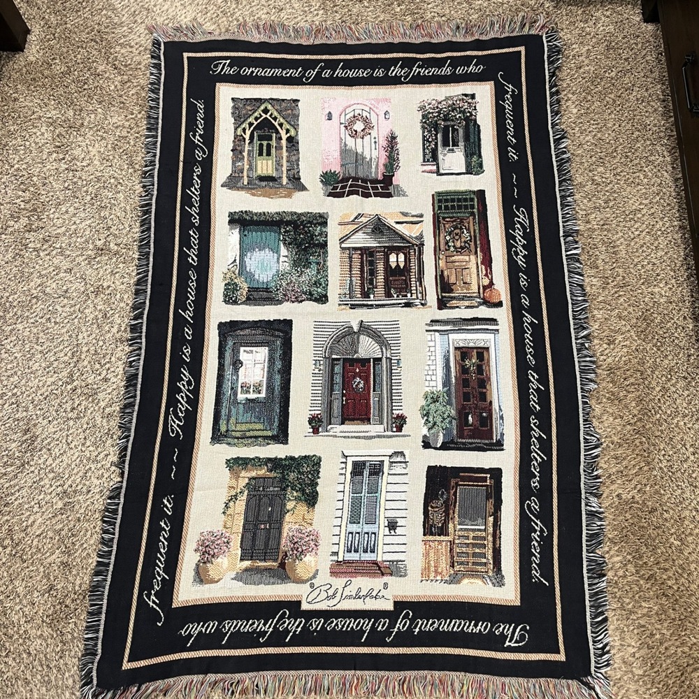Bob Timberlake Throw Blanket Home Friends Doors Black Woven Tapestry‎ 63x41